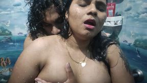 Malayali couple hot bath romance with sex in bathroom, Mallu couple hot boobs suck and ass lick with hot fuck