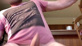 Guy experiences riding a dildo for the first time and orgasms hard