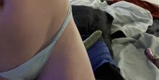 Sissy rides cucumber dildo
