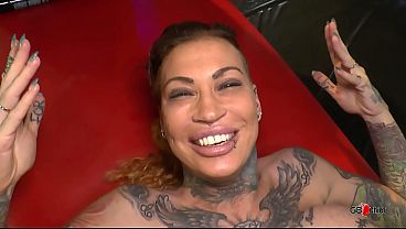 Hardcore tattoo babe with huge tits creampie gangbang