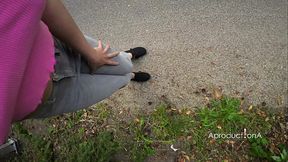 Serina Gomez lost in Holland Wetting Jeans Outdoors