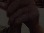 Hot guy uses both hands to stroke his long cock