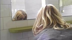 Workers with hard cock fucking the ass of a sexy blonde in black stockings