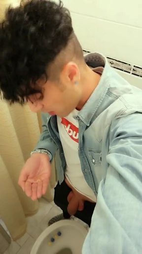 Twink Has His Own Piss, Using Hand for Drinking Pee