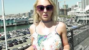 ”Blonde babe convinced to have some fun on a boat”