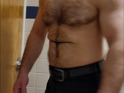 Business casual MUSCLE BEAR FLEXING IN public br