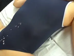 Yuki Asahi sexy Asian teen in a swimsuit sucks cock