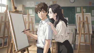 The model who stole the artist's heart fucked raw and loud in a hot teacher anime sex