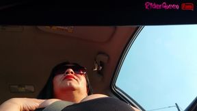Traveling Stepmom, Solo Fans in Slow Motion, in the Car Big Tits