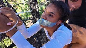 Slim Ebony Sub Gets Deepthroated, Tied To the Tree & Fucked Roughly In the Forest