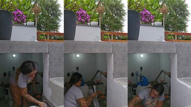 Trabalhando de shortinho curto mostrando a berada da bunda