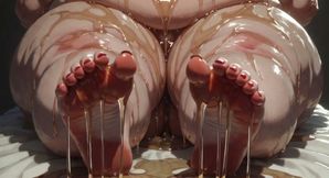 Obese SSBBW Massaging Her Huge Oiled Feet - Close up Big Toes
