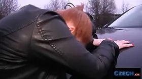 Czech porn - gullible ginger red haired fucked over my car