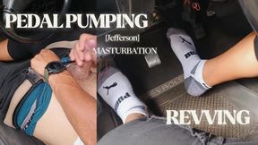 In stockings he pumps car pedals while masturbating (T)