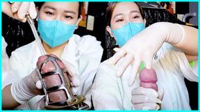 2 Sadistic Nurses Finger Sounding Slave