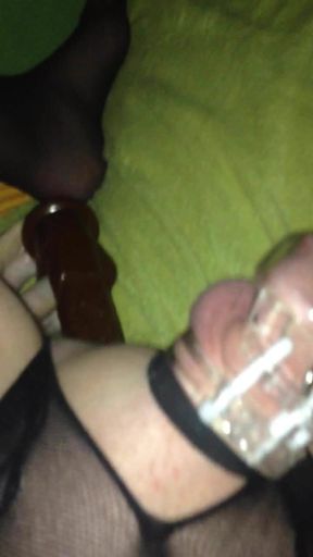 Using big dildo to fuck my sissy ass