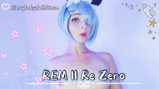 Skinny Rem từ Re:Zero cosplayer cô gái chết tiệt âm đạo của cô ấy với dương vật giả