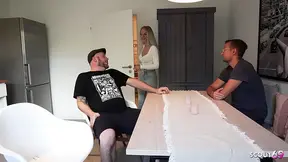 German Cuckold Husband Watch His Sexy Wife at No Condom Fuck with His Fat Cock Mate