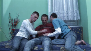 Hot gay 3some with whores getting their asses fucked hard