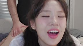 Asian girl with big boobs gets roughed up by big white cock