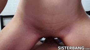 Stepbro's big cock deeply penetrates slim blonde babe Dez Hansen