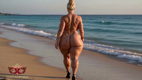 nude muscular blonde milf on the beach, sensual photoshoot – ai-generated