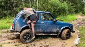 CSG, Aliona in stockings got stuck in mud, black stockings in mud, muddy and wet feet