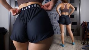 Teasing MILF in gym shorts with perfect booty
