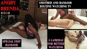 EBONY GODDESS makes HANDJOBS IGNORE ROUTINE watching TV (HD)