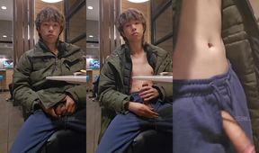 Asian Twink's Massive Uncut Dick Gushes Cum at Risky McDonalds
