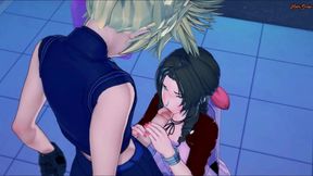 Aerith rides Cloud's dick in the bathroom before getting creampied against a wall. Final Fantasy 7 Hentai.
