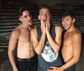 Young lads share ass in loud gay threesome on cam