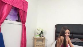 extra tiny 18-year-old sorority girl 1st squirt on casting - raw & unedited - lucy doll laughs when she orgasms!