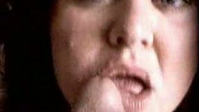 BBW redhead coed chick enjoys taking massive load on her face