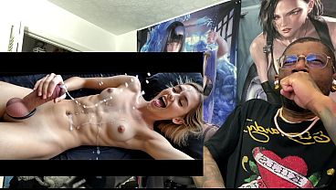 Gorgeous Transgender Blonde Girl With A Cock Ring Explodes With Cum All Over Her Petite Body, AI Generated