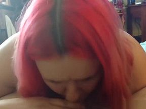 Chubby redhead girlfriend sucks a fat cock POV style