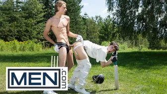 Leo Louis rims slim blond twink Sam Ledger's big ass then pounds him doggy outdoors