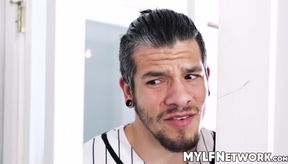 Sexy milf Blaten Lee talks with her husband while getting drilled by sneaky Bambino