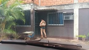 Roxan driving car using flip-flops to pump pedals (3)