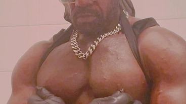 Biig Chested Black Muscle Dad Tit and Cock Play