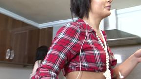 Two horny lesbian girls love to seduce each other in the kitchen