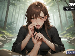 Sexy nymph takes a deep, moist throatful of her lover's shaft in a misty forest stream, drops glistening as she - greatest gonzo XXX!