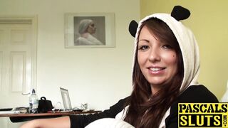 Submissive UK brunette Crystal hard fucked by daddy Pascal