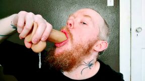 Trans Man Drooling, Gagging,  Moaning, Wet and Dripping, Dildo Sucking Slut
