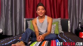 Latino twink Brycen Russell interviewed jerking and cumshot