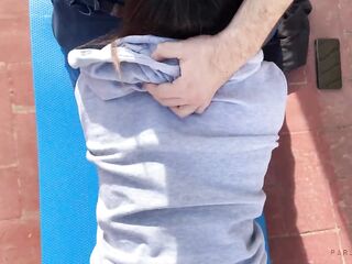 Fit Spanish Erasmus Student in Yoga Pants Fucked at the Rooftop after Valuable Workout