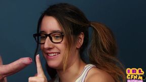 CFNM amateurs 21yo GF with glasses blowing and wanks dick