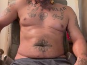 Hot Latino Thug Tatted Up Talking Dirty and Masturbating and Cums Hard On Table While On Phone