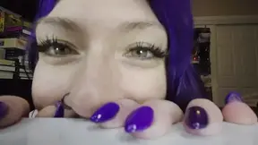 Purple-Haired Temptress Teases and Tastes on Camera