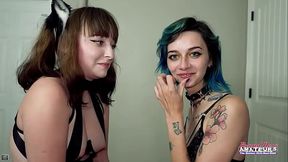 Blue Haired Inara And Cutie RiRi Lick Their Tits And Share A Cock!